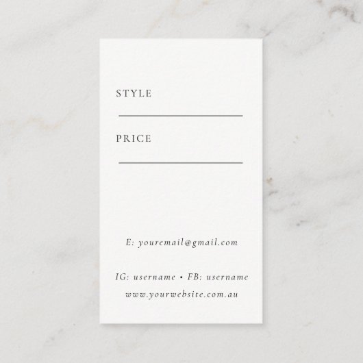 エレガントミニマルシンプルKraftグリーンプライスラベル名 名刺 (裏面)