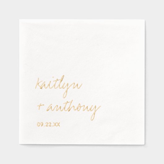 エレガントミニマルシンプルScript結婚の 箔ナプキン (正面)