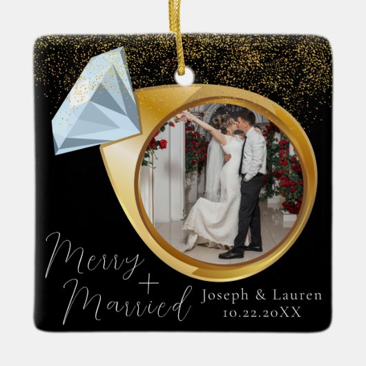 エレガントミニマルスメリー+ 結婚した セラミックオーナメント (正面)