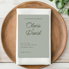 エレガントミニマルセージ結婚グリーン 招待状