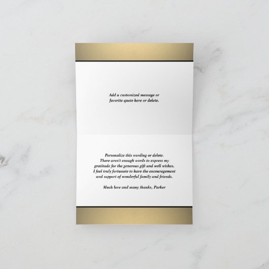 エレガントミニマルタイポグラフィ白黒と金ゴールド サンキューカード (内部)