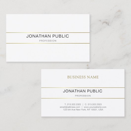 エレガントミニマルデザイン金ゴールドホワイトトレンディー 名刺 (正面/裏面)