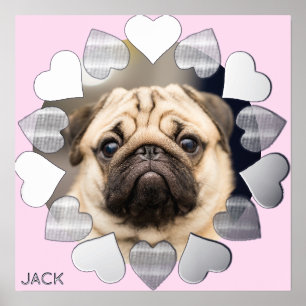 エレガントミニマルハート写真の名前の追加 箔ポスター