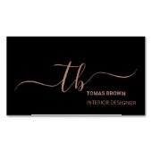 エレガントミニマルバラ金ゴールドブラックモノグラムイニシャル マグネット名刺 (正面)