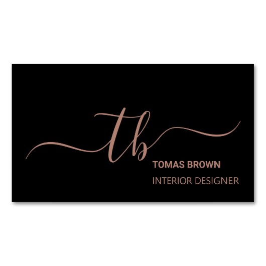 エレガントミニマルバラ金ゴールドブラックモノグラムイニシャル マグネット名刺 (正面)