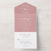 エレガントミニマルフローラダスティピンクモノグラム結婚ス オールインワン招待状 (内側)