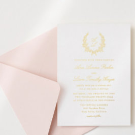 エレガントミニマルフローラボーリースクレスト結婚ス 箔招待状