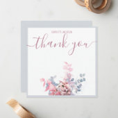 エレガントミニマルフローラライトブルーお名前 ノートカード (正面/裏面インサイチュ)