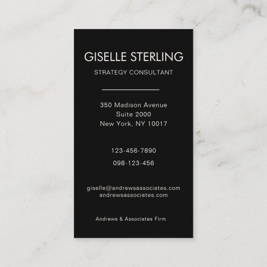 エレガントミニマルプロフェッショナルモダン黒 名刺 (裏面)