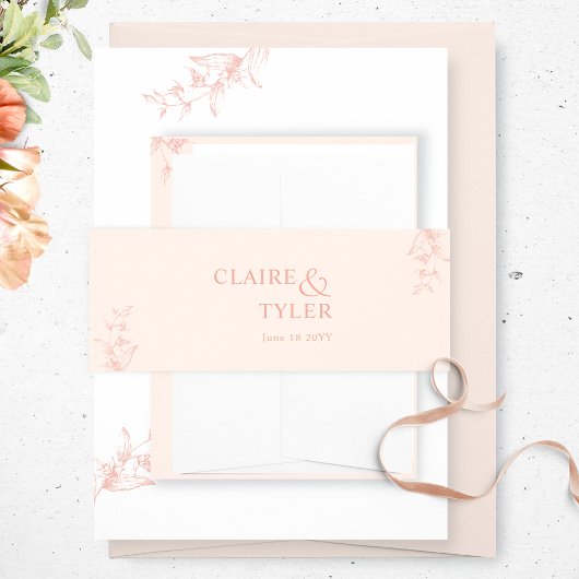 エレガントミニマルモダンとピーチ結婚の 招待状ベリーバンド