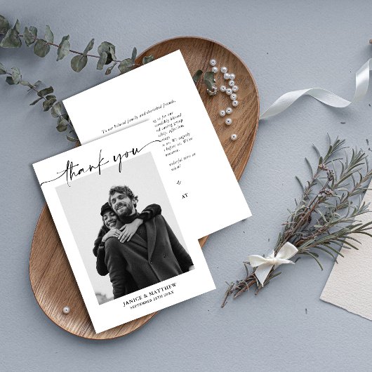 エレガントミニマルモダンスクリプ結婚ト写真 サンキューカード