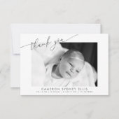 エレガントミニマルモダンリストスクリプトベビー写真誕生 サンキューカード (正面)