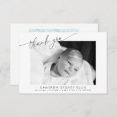 エレガントミニマルモダンリストスクリプトベビー写真誕生 サンキューカード (正面/裏面)