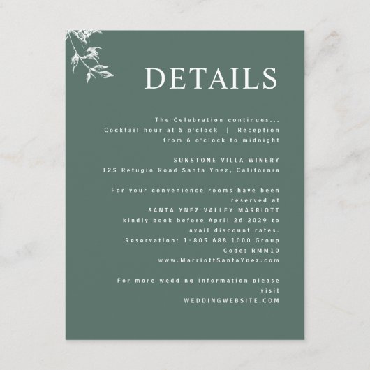 エレガントミニマルモダン深いの結婚詳細 エンクロージャーカード (正面)