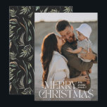 エレガントミニマルモダン黒い植物体 シーズンカード<br><div class="desc">写真エレガント自然モダン黒水色の植物性タイポグラフィメリークリスマスの休日フラットカード。</div>