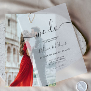 エレガントミニマルモダンScriptの「We Do結婚」 ベラム紙招待状