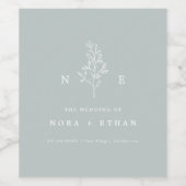 エレガントミニマルモノグラム結婚葉セージ ワインラベル (シングルラベル)