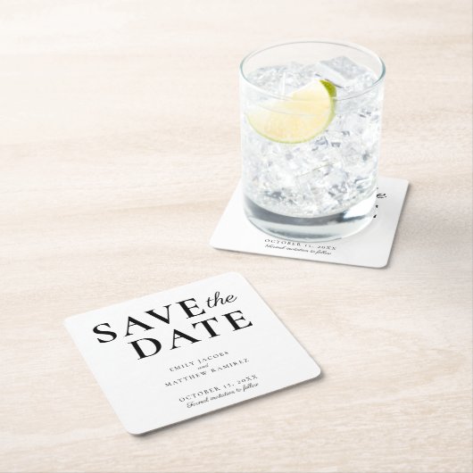 エレガントミニマル伝統的スクリプト白黒 スクエアペーパーコースター (インサイチュ)