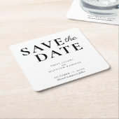 エレガントミニマル伝統的スクリプト白黒 スクエアペーパーコースター (アングル)