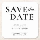 エレガントミニマル伝統的スクリプト白黒 スクエアペーパーコースター (正面)