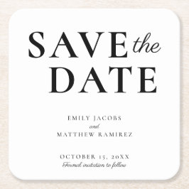 エレガントミニマル伝統的スクリプト白黒 スクエアペーパーコースター