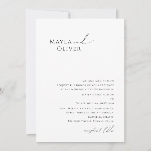 エレガントミニマル伝統的ス結婚ScriptのInvi 招待状 (正面)