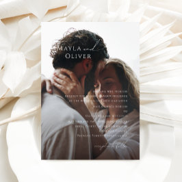 エレガントミニマル伝統的Script Photo結婚のs 招待状