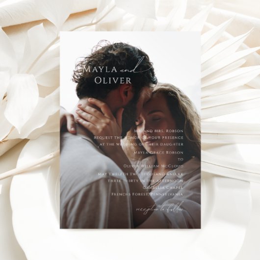 エレガントミニマル伝統的Script Photo結婚のs 招待状