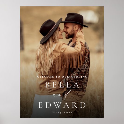 エレガントミニマル写真結婚の歓迎サイン ポスター (正面)