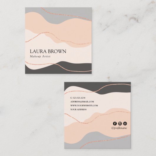 エレガントミニマル抽象芸術バラ金ゴールドグリッター構成  スクエア名刺 (正面/裏面)