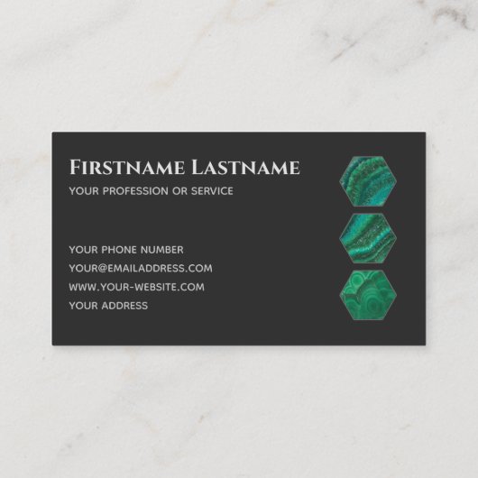 エレガントミニマル暗灰色の緑の結晶ヘキサゴン 名刺 (裏面)