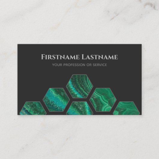 エレガントミニマル暗灰色の緑の結晶ヘキサゴン 名刺 (正面)