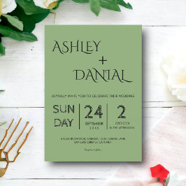 エレガントミニマル書モダン結婚Green 招待状