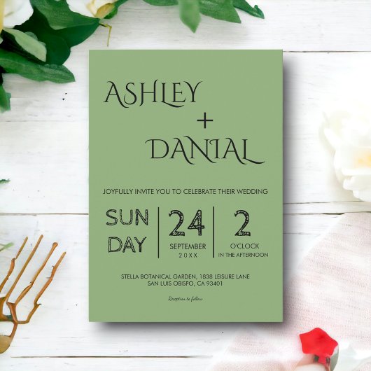 エレガントミニマル書モダン結婚Green 招待状