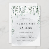 エレガントミニマル水色離れ落結婚 招待状 (正面/裏面)