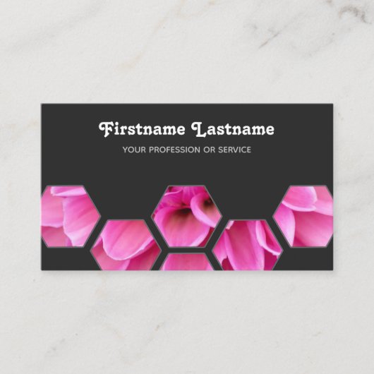 エレガントミニマル灰色の六角に咲く 名刺 (正面)