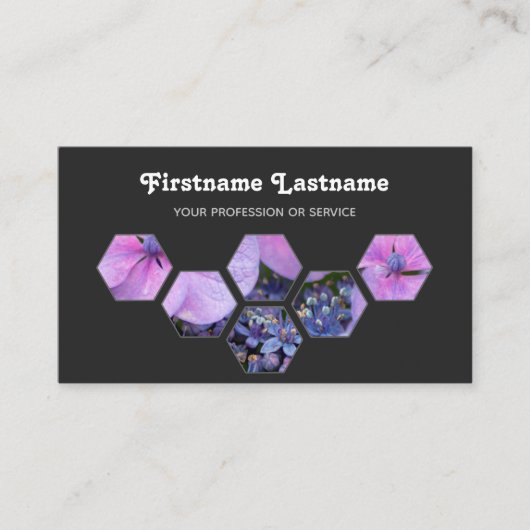 エレガントミニマル灰色の六角に咲く 名刺 (正面)