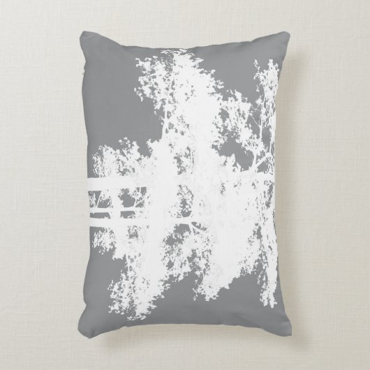 エレガントミニマル灰色の白い木のシルエット アクセントクッション (正面(垂直))