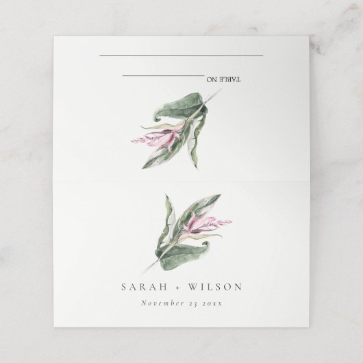 エレガントミニマル熱帯ピンクのフローラ結婚ズ プレイスカード (外部開封)