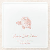 エレガントミニマル牡丹結婚の花 ガラスコースター (正面)