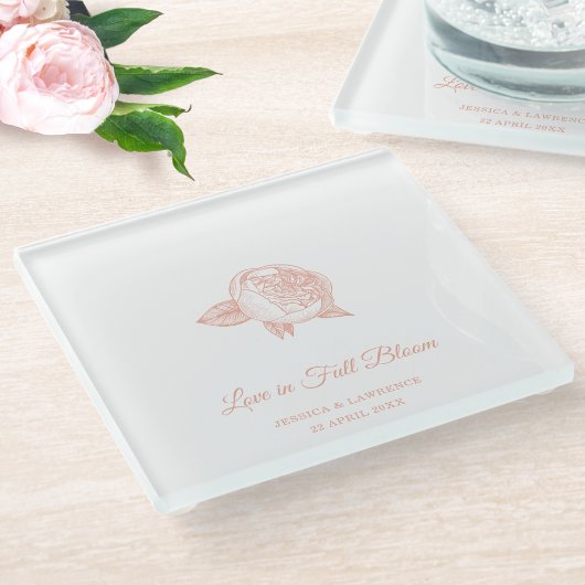 エレガントミニマル牡丹結婚の花 ガラスコースター