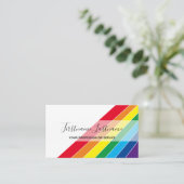 エレガントミニマル白い虹ストライプ色 名刺 (スタンド正面)