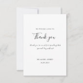 エレガントミニマル白スタイリッシュ黒ムリ結婚ス サンキューカード (正面)