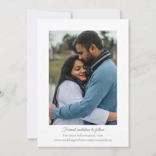 エレガントミニマル白フローラ結婚写真 セーブザデート (裏面)