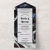 エレガントミニマル白黒ブルー抽象芸術結婚ズ オールインワン招待状 (内側)