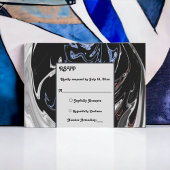 エレガントミニマル白黒ブルー抽象芸術結婚ズ 出欠カード