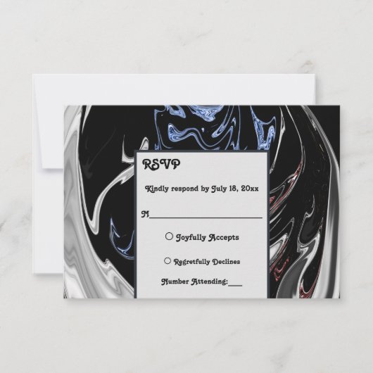 エレガントミニマル白黒ブルー抽象芸術結婚ズ 出欠カード (正面)