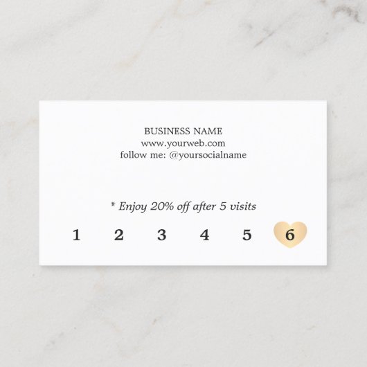 エレガントミニマル白黒金ゴールドハート ロイヤリティカード (裏面)