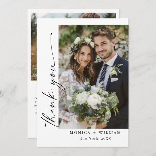 エレガントミニマル結婚リストの手書き サンキューカード (正面/裏面)