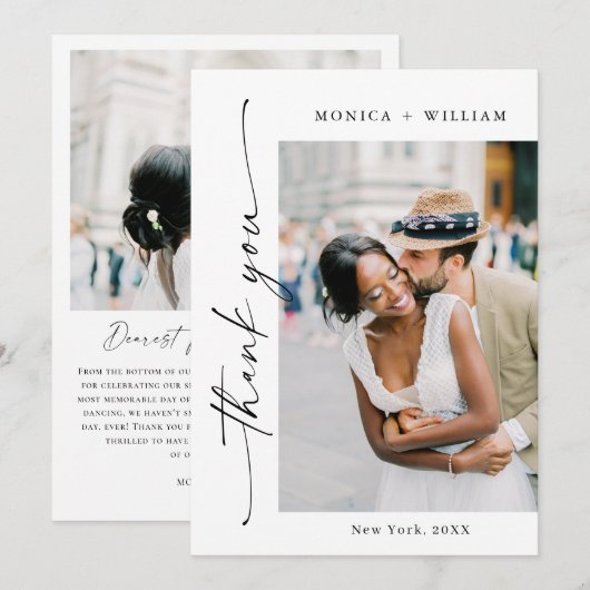 エレガントミニマル結婚リストの手書き サンキューカード (正面/裏面)